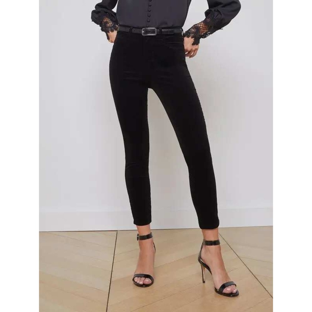 L'AGENCE 27 Margot High Rise Skinny Velvet Pants Noir Black Minimalist Designer
